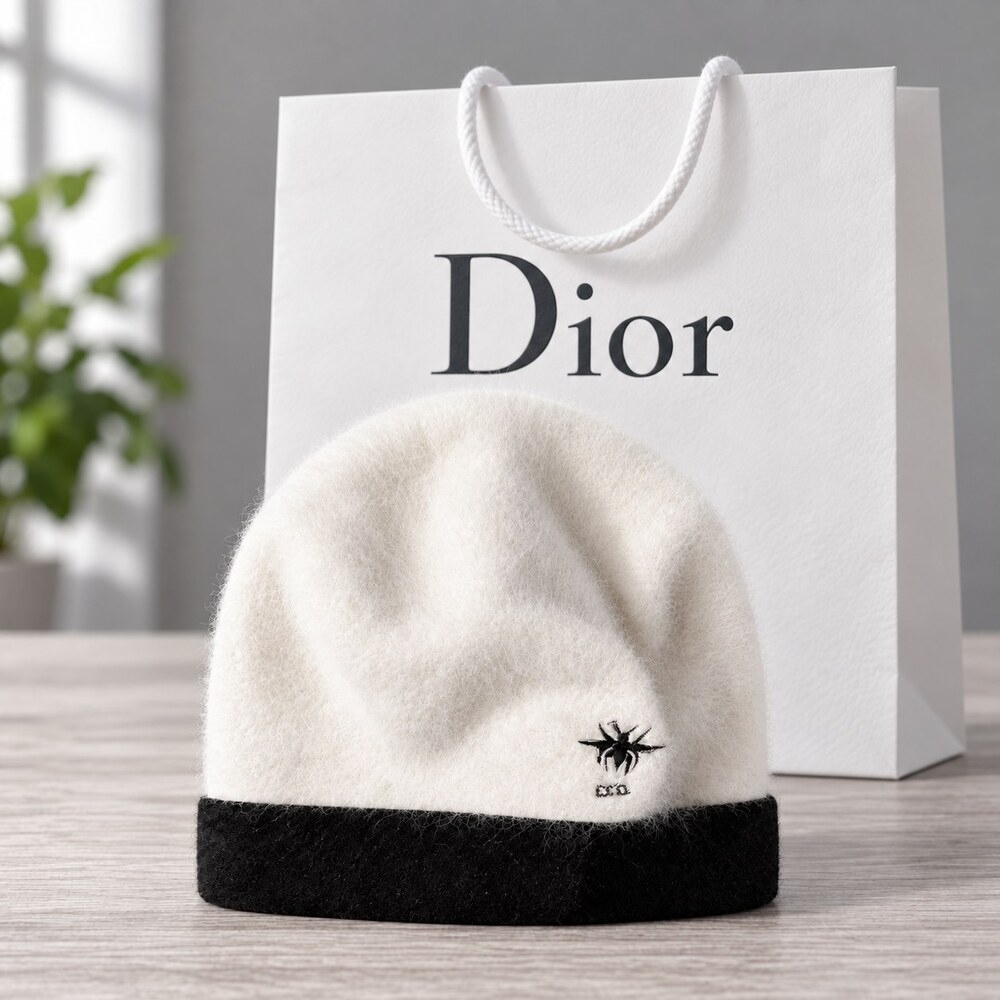 Dior Embroidered Fuzzy Beanie